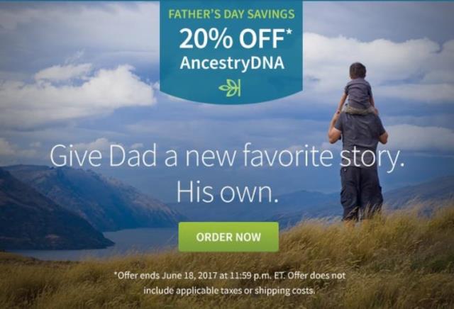 Save 20% on Ancestry DNA! “Give Dad the story of his lifetime. With AncestryDNA, he can uncover his ethnic origins and find the people, places, and migration paths in his family history.” Regularly $99, now just $79.