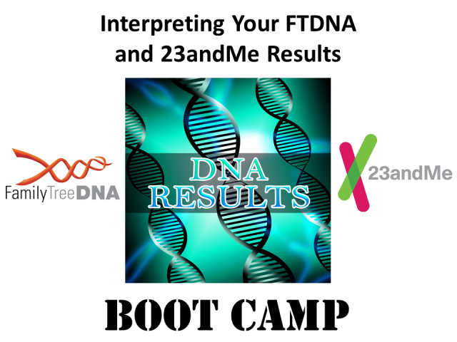 Having you taken a FTDNA or 23andMe test? Join DNA expert Mary Eberle for Interpreting Your FTDNA and 23andMe Results Boot Camp on Saturday, May 12, 2018