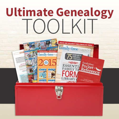 Save 77% on the Ultimate Genealogy Toolkit at Family Tree Magazine - “ The collection of essential genealogy tools is a well-rounded arsenal of useful family history utilities. Included are the best genealogy resources, step-by-step how-to articles, countless family history website, and log templates to fuel your research and organize your work.” Regularly $218.10, now just $50 - TODAY ONLY!