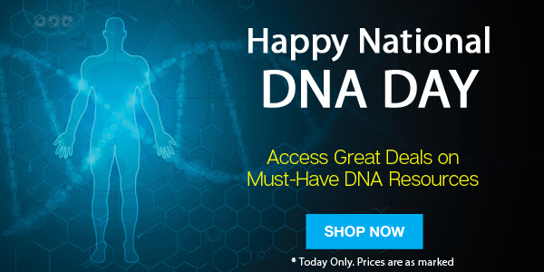 AMAZING DNA Day Sale at Family Tree Magazine- TODAY ONLY! Save 50% on DNA resources, cheat sheets, books , webinars and more. Get the details at Genealogy Bargains!