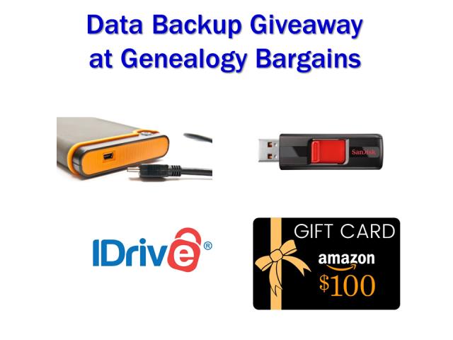 Enter the Data Backup Giveaway at Genealogy Bargains and you could win a data backup bundle valued at over $300 USD!
