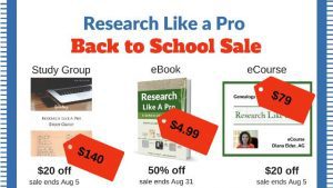 The team behind the best-selling book Research Like a Pro: A Genealogist's Guide are holding an amazing Back to School Sale with amazing savings!
