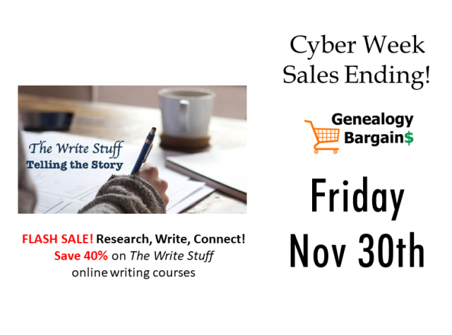 Save 40% on The Write Stuff online writing courses by expert Lisa Alzo! More deals at Genealogy Bargains for Friday, Nov 30th, 2018