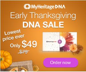 $49 USD for MyHeritage DNA during Early Thanksgiving Sale - PLUS FREE SHIPPING! Get MyHeritage DNA (the same test as AncestryDNA and other major DNA companies) for only $49 USD! This is the LOWEST PRICE EVER and you don't need to buy two or more tests like other current DNA promotions!