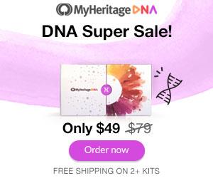 MyHeritage DNA Columbus Day Sale! LOWEST PRICE OF THE YEAR! Get the MyHeritage DNA Ancestry-Only test kit for just $49! This is the same autosomal DNA test kit as AncestryDNA and other major DNA vendors!  BONUS! Purchase 2 or more MyHeritage DNA test kits and standard shipping is FREE! Sale valid through October 14th.