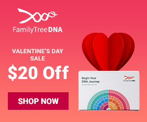 Family Finder DNA test kit just $59 during FamilyTreeDNA's Valentine's Day Sale!  "Family Finder provides powerful interactive tools to help find your DNA matches, trace your lineage through time and determine family connections." Sale valid through Friday, February 14th. Regularly $79, now just $59! 