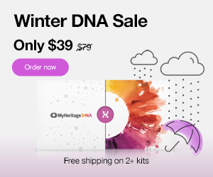 LOWEST PRICE THIS YEAR for a personal DNA test - regularly $79, now just $39! Huge savings during the MyHeritage DNA Winter Sale! Get the MyHeritage DNA Ancestry-Only test kit for just $39! This is the same autosomal DNA test kit as AncestryDNA and other major DNA vendors!  BONUS! Purchase 2 or more MyHeritage DNA test kits and standard shipping is FREE! Sale good through Monday, March 2nd.