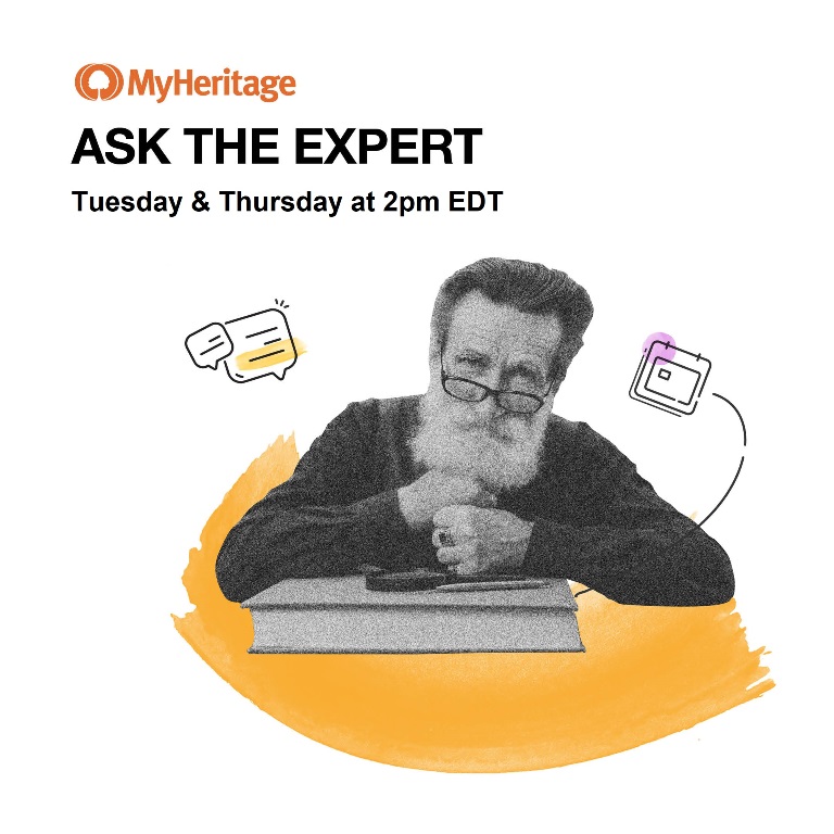 MyHeritage announces a new Ask the Expert series starting April 2nd! Here's your chance to ask questions about genealogy as well as records and features available at MyHeritage