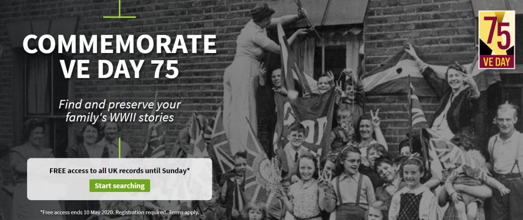 To mark the 75th anniversary of V-E Day, Ancestry UK has FREE ACCESS to MILLIONS of UK records through Sunday, May 10th, 2020!