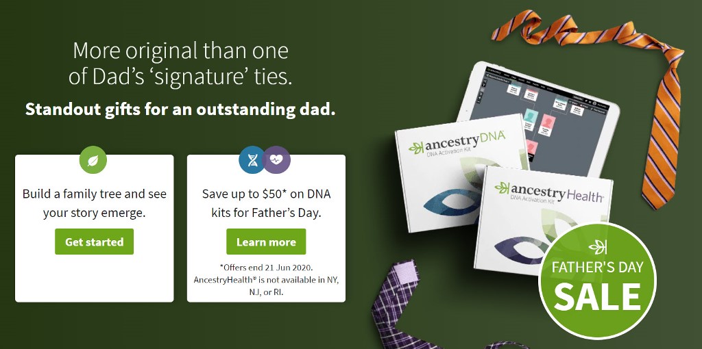AMAZING SAVINGS up to 40% during the Ancestry Father's Day Sale! Save on AncestryDNA test kits as well as Ancestry Gift Memberships!
