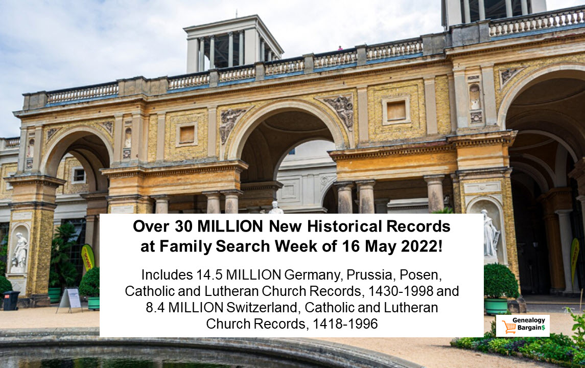 This week FamilySearch added 23 million more Catholic and Lutheran records from Germany (1430 –1998) and Switzerland (1418 –1996), 3 million more from Brazil and France, and expanded collections for Argentina, Australia, Bolivia, England, Mexico, Paraguay, Peru, Samoa, and S. Africa. The United States alone added over a million records from Massachusetts and New York. Find more of your ancestors now by clicking on the links below.