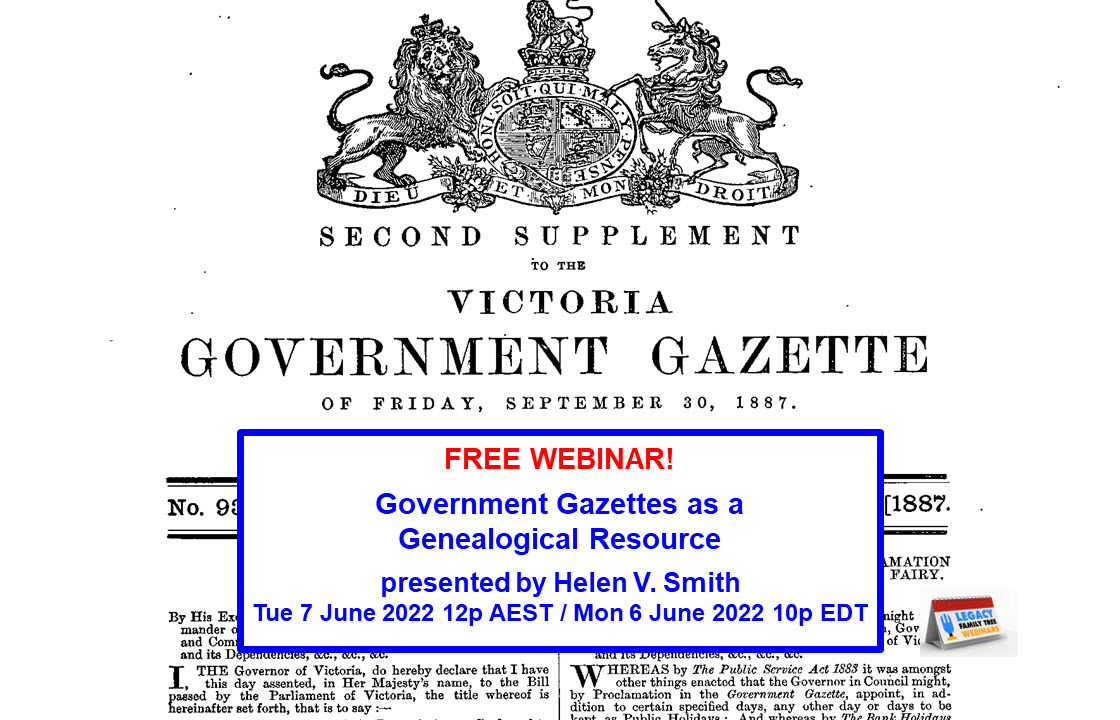 LFT Webinar Government Gazettes as a Genealogical Resource 