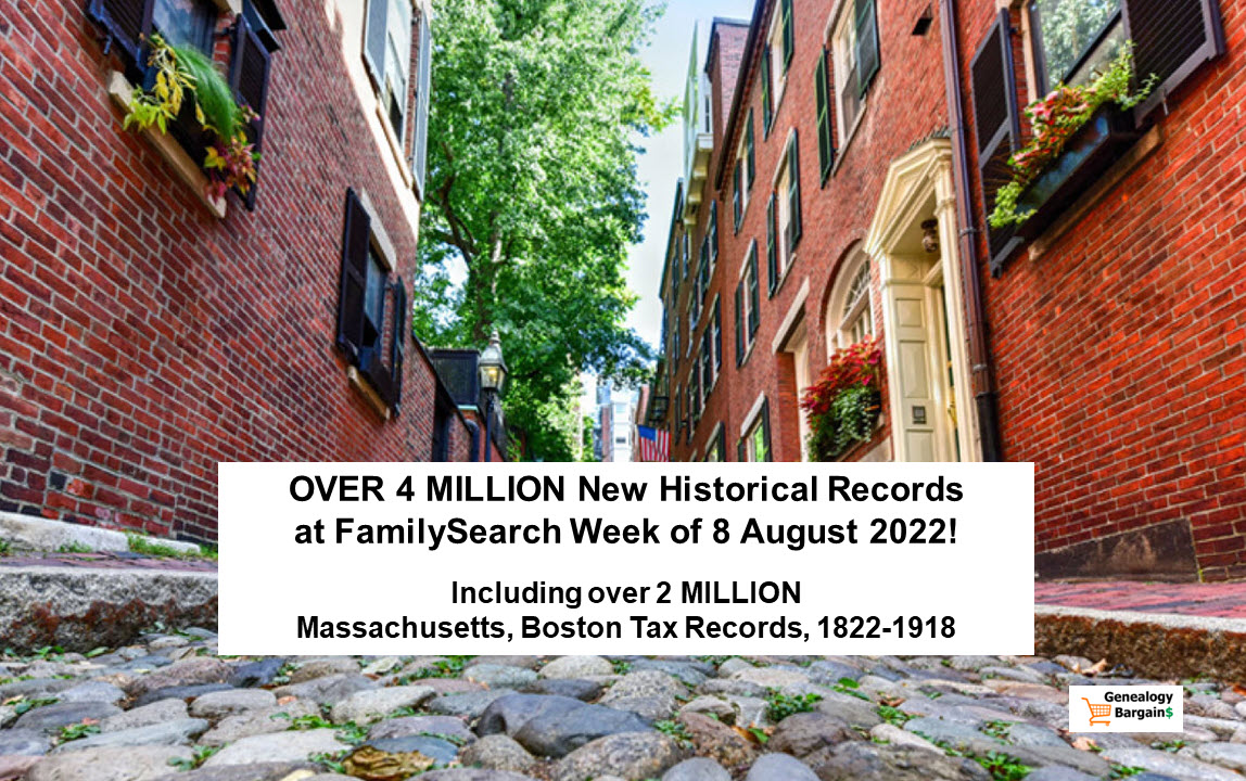 Over 4 MILLION new free historical records this week at FamilySearch including over 2 MILLION Massachusetts, Boston Tax Records, 1822-1918 #genealogy #massachusetts #boston