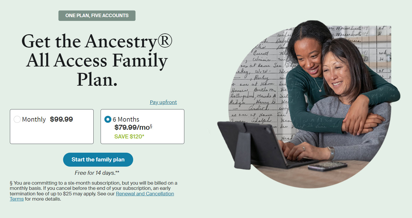 Did you know that Ancestry has an All-Access Family Plan with 5 individual accounts all for one low monthly price? News to me! https://prf.hn/l/20Bevb0 #ad #genealogy #coupons #promocodes