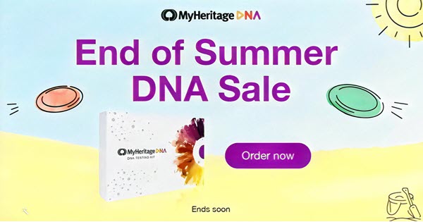 This summer did you reconnect with family during a reunion or get-together? Keep that momentum going by discovering your origins and finding new relatives with a MyHeritage DNA test! End of Summer Sale ... only $49 USD plus FREE SHIPPING on 2+ kits! https://genealogybargains.com/myh-dna-endofsummer #ad #genealogy #DNA