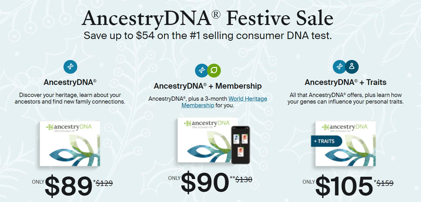 AncestryDNA® Festive Sale! Save up to $65 AUD on the special Festive Edition box.
