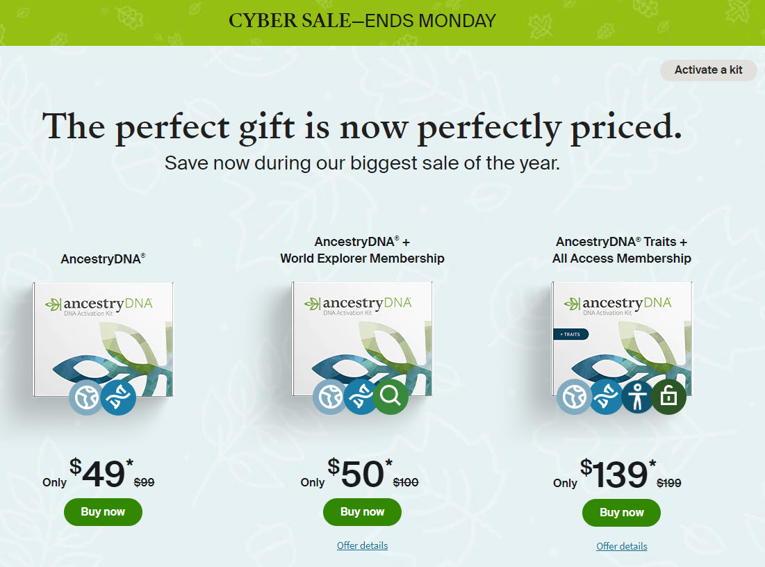NOW is the best time of the year to purchase AncestryDNA during the Black Friday Sale … regularly $99 USD, now just $49 USD! BONUS: For just $1 USD more, get a 3-month World Explorer Membership! https://genealogybargains.com/ancestry-bf2022d #ad #genealogy #DNA