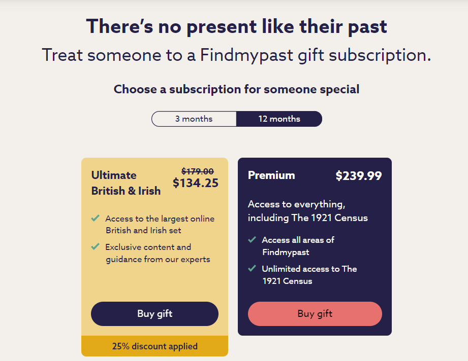 BIG SALE! Save 25% on Select Gift Subscriptions at Findmypast! There’s no present like their past! #ad #genealogy #giftcard #holidaygifts #holidayshopping