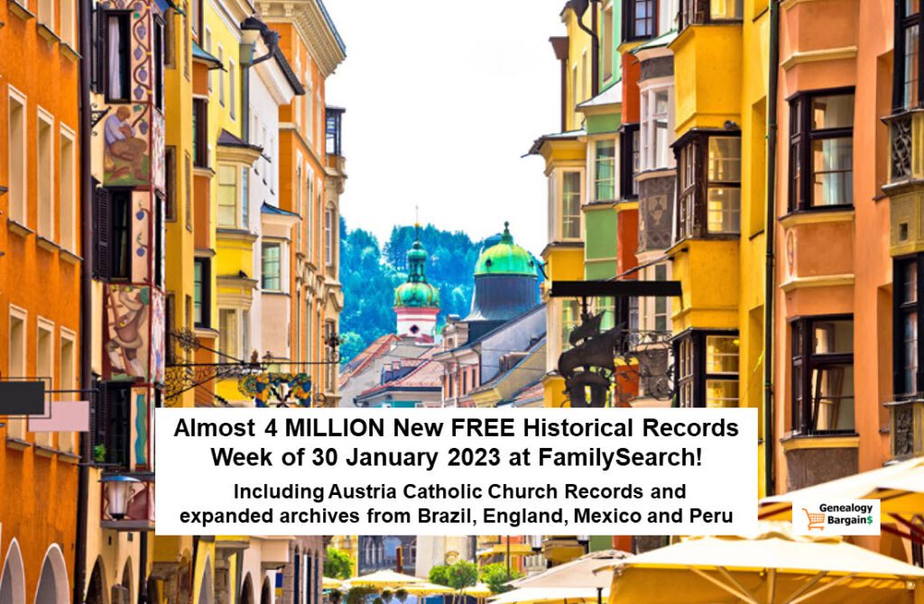 Accelerate family discoveries this week (30 January 2023) in 3.6 milllion new records added to Austria Catholic Church Records and expanded archives from Brazil, England, Mexico and Peru. Search also more records from from Argentina, Bolivia, Chile, Colombia, Costa Rica, Ecuador, Italy, Uruguay, and Venezuela. Click on the links below to search these new records.