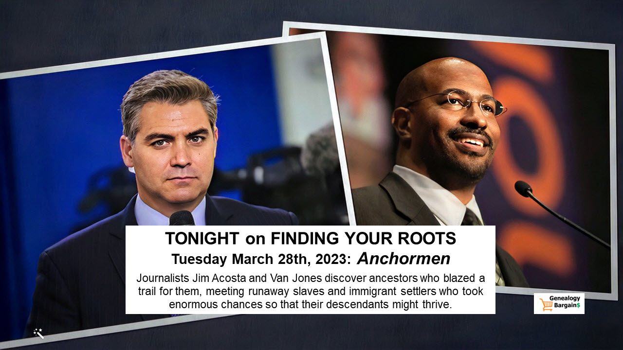 TONIGHT! Finding Your Roots on PBS! "Anchormen" Henry Louis Gates, Jr. introduces trail-blazing journalists Jim Acosta and Van Jones to the ancestors who blazed a trail for them, meeting runaway slaves and immigrant settlers who took enormous chances so that their descendants might thrive. #genealogy #pbs #findingyourroots