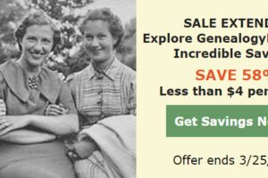 Now you can get a 1 year membership at GenealogyBank for just $45.95 USD! You save 54% on the regular price of $99.09 USD! Click the image below to snag you savings NOW! This offer has been extended through Saturday, March 25th!