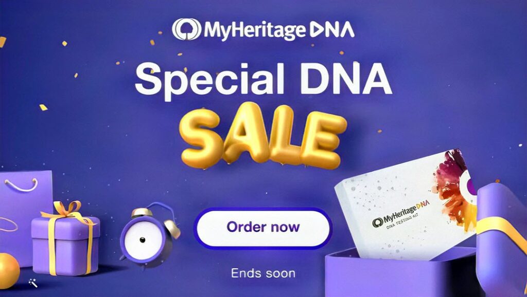 HUGE SAVINGS during the MyHeritage Special DNA Sale! Get the MyHeritage DNA Ancestry-Only test kit for just $39 USD! This is the same autosomal DNA test kit as AncestryDNA and other major DNA vendors!  BONUS! Purchase 2 or more MyHeritage DNA test kits and standard shipping is FREE! Sale good through Sunday, March 26th.