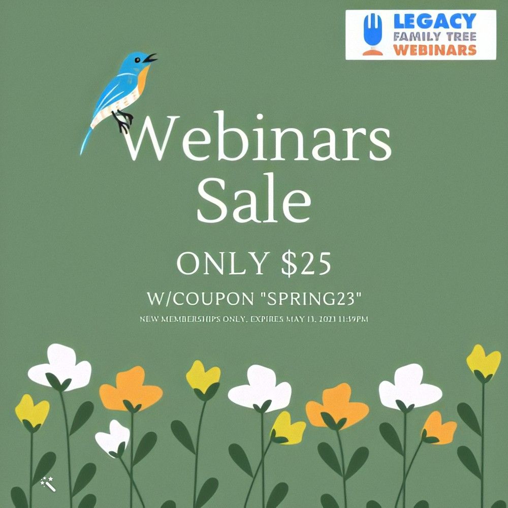 UNBELIEVABLE! Get a 1-year membership at Legacy Family Tree Webinars for just $25 USD! This is a MUST HAVE for any serious genealogist and get ready to move your family history research forward! https://genealogybargains.com/lftwebinars-spring2023 #ad #genealogy #webinars