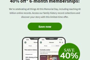 Save 40% on Ancestry.com during Memorial Day Sale