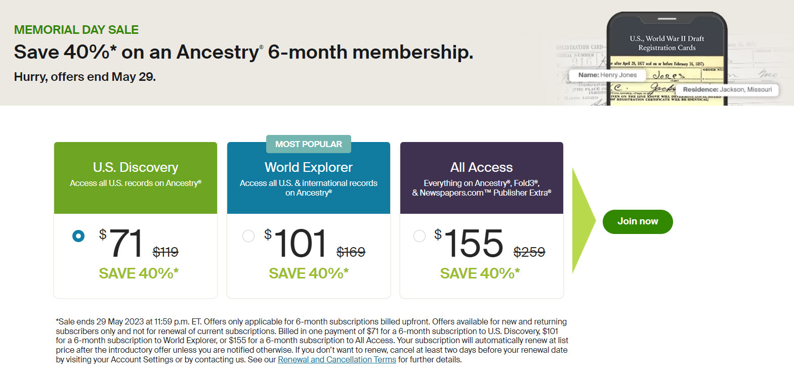 YAZZZZ! As I predicted yesterday, Ancestry is offering 40% off 6-month memberships as part of the Ancestry Memorial Day Sale