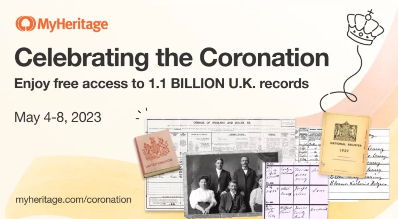 The coronation of a new monarch is always momentous, and the ascension of King Charles III to the throne of the United Kingdom is no exception. As the world watches this milestone with excitement and fanfare, we’re celebrating the Coronation in true MyHeritage fashion, and offering free access to all 1.1 billion U.K. historical records, from May 4–8, 2023! The collections span several centuries of history and cover England, Scotland, Wales, the Channel Islands, and Isle of Man.