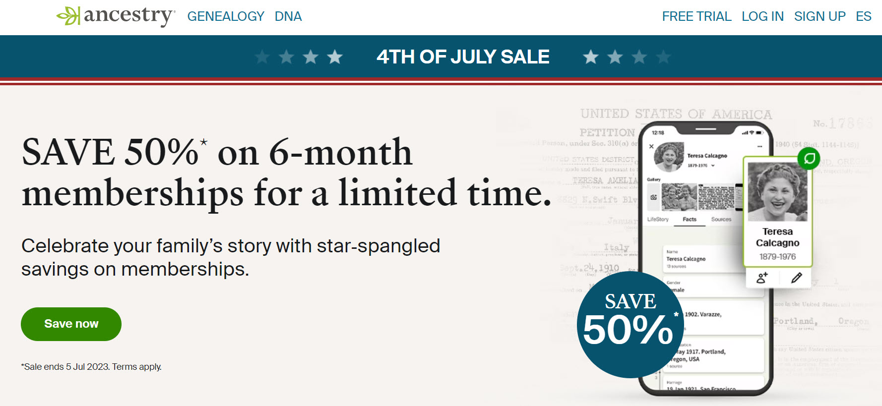 BANG! As I predicted, Ancestry is offering 50% off 6-month memberships as part of the Ancestry July 4th Flash Sale! Click the image below to take advantage of this offer! #ad #genealogy #4thofJuly #IndependeneDay #DNA