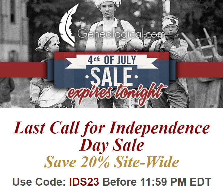 Welcome to the annual Genealogical Publishing Company 4th of July Sale! From today through 11:59 PM EDT, Thursday, July 6th, you can order any product available at Genealogical Publishing Company at a discount of 20% off the current selling price of the books(s) of your choice.