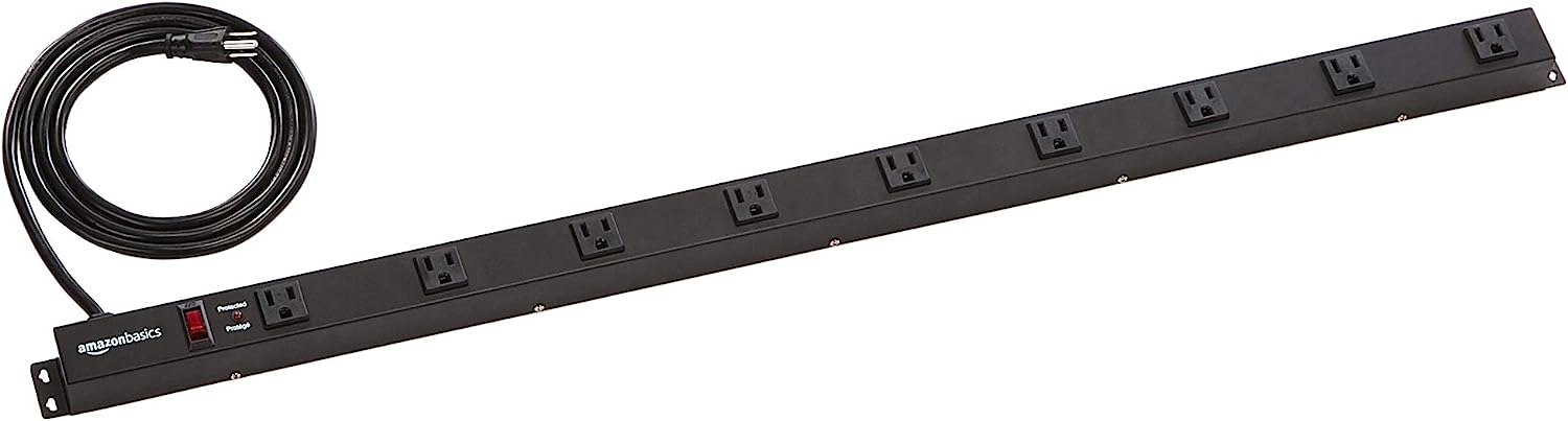 Amazon Prim Day Amazon Basics Heavy Duty Rectangle Metal Surge Protector Power Strip with Mounting Brackets, 9 Outlet
