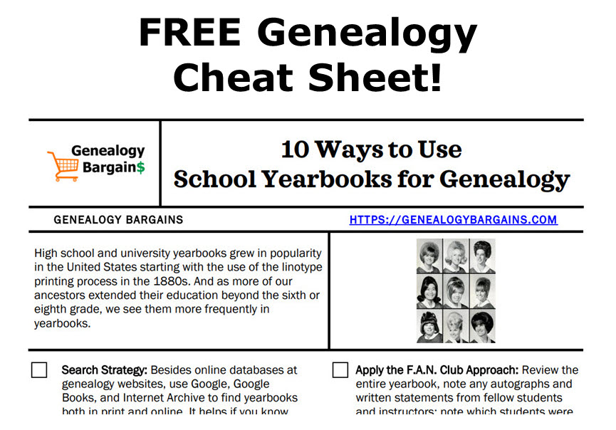 Genealogy Cheat Sheets Sale: FREE ACCESS 10 Ways to Use School Yearbooks for Genealogy