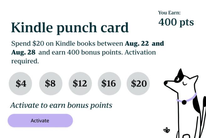 400 Bonus Kindle Points this week when you buy $20 in Kindle Books at Amazon!  Click the image below to get started!