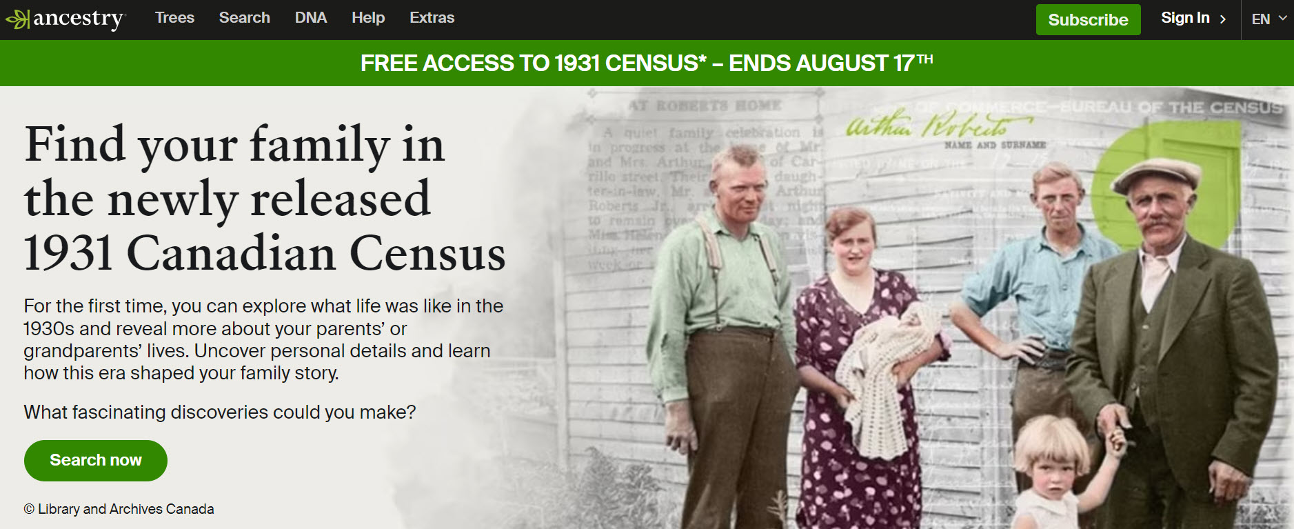 Ancestry Free Access The 1931 Census of Canada