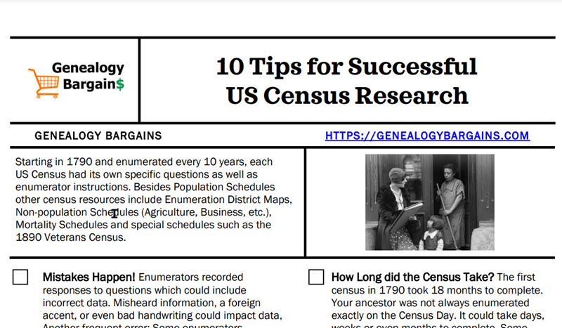 FREE ACCESS at MyHeritage: FREE CHEAT SHEET 10 Tips for Successful US Census Research