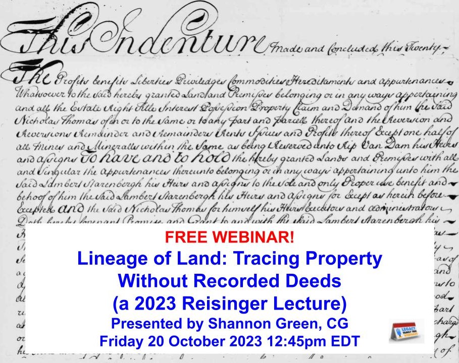 Reisinger Memorial Lecture Series 2023: Lineage of Land: Tracing Property Without Recorded Deeds