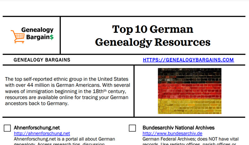 FREE ACCESS MyHeritage German Records: FREE CHEAT SHEET Top 10 German Genealogy Resources
