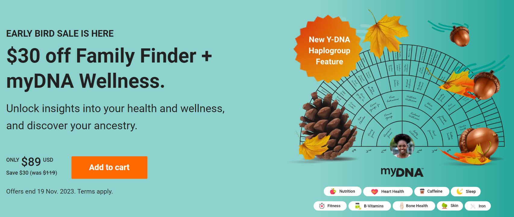 FamilyTreeDNA Early Bird Holiday Sale:  Family Finder + Wellness