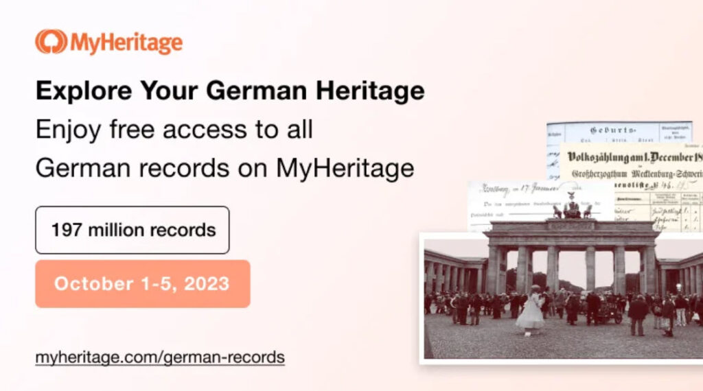 FREE ACCESS MyHeritage German Records October 1-5, 2023