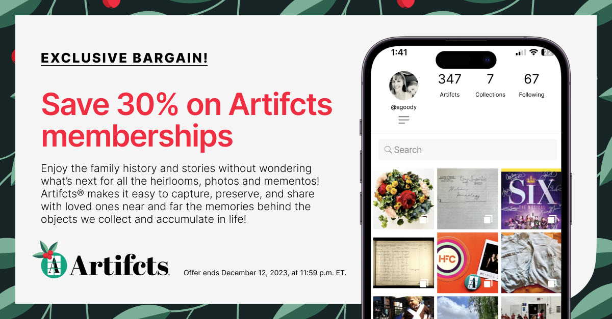12 Days of Artifcts: SPECIAL DISCOUNT for fans of Genealogy Bargains!