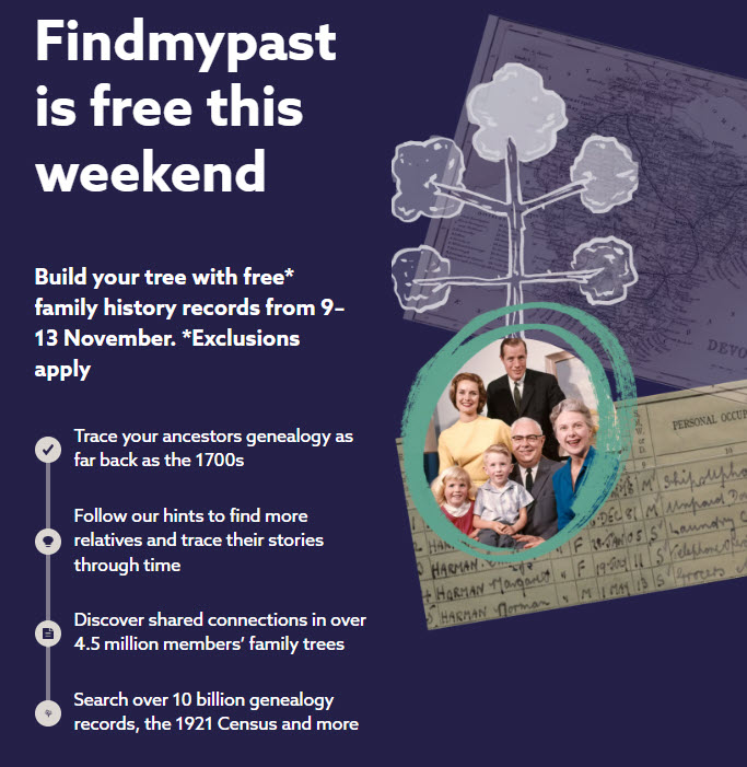 FREE GENEALOGY ACCESSPALOOZA this weekend! Findmypast FREE ACCESS to BILLIONS of Records!