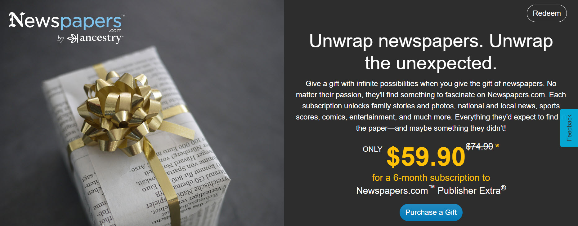 Holiday Shopping: Newspapers.‌com™ - Unwrap newspapers. Unwrap the unexpected.