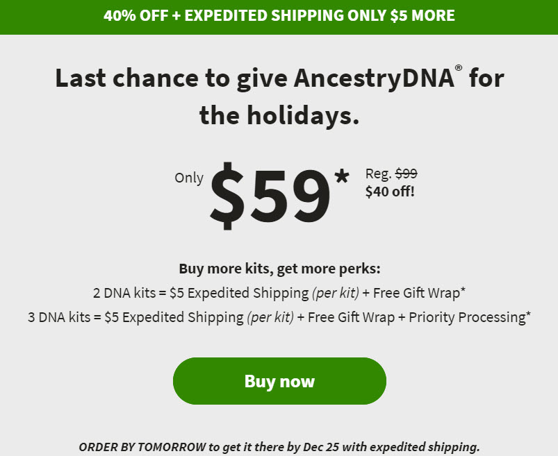 40 Percent Off AncestryDNA plus Expedited Shipping