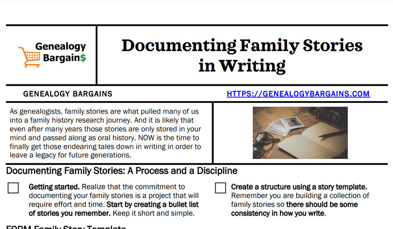FREE CHEAT SHEET Documenting Family Stories in Writing!