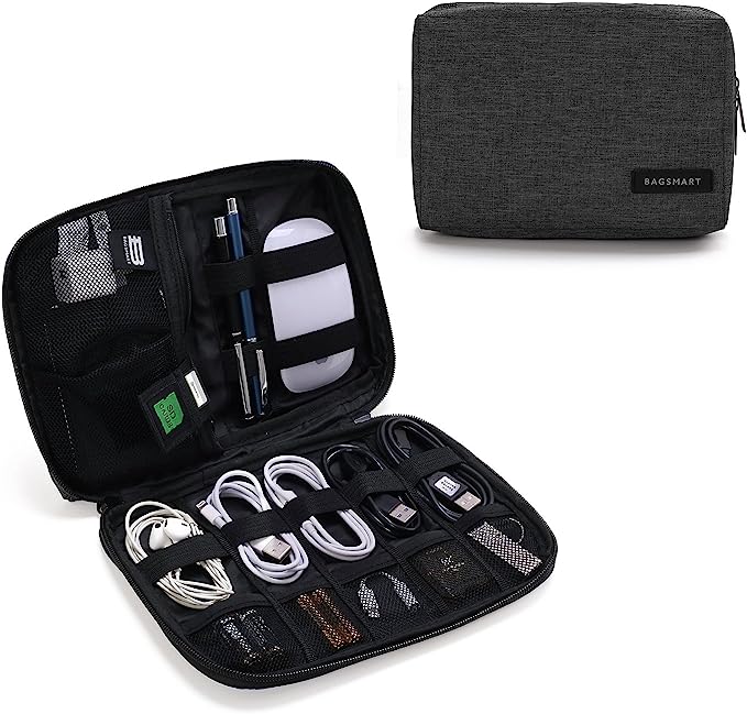 National Shop for Travel Day 2024: BAGSMART Electronic Organizer Small Travel Cable Organizer Bag for Hard Drives, Cables, Phone, USB
