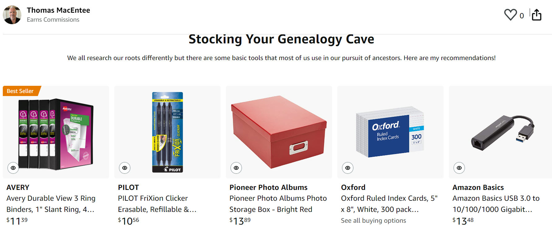 Genealogy Project Get Organized: Amazon List ... Stocking Your Genealogy Cave!