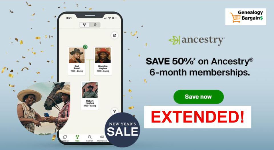 ANCESTRY.COM SALE 50% OFF ALL MEMBERSHIPS - EXTENDED!