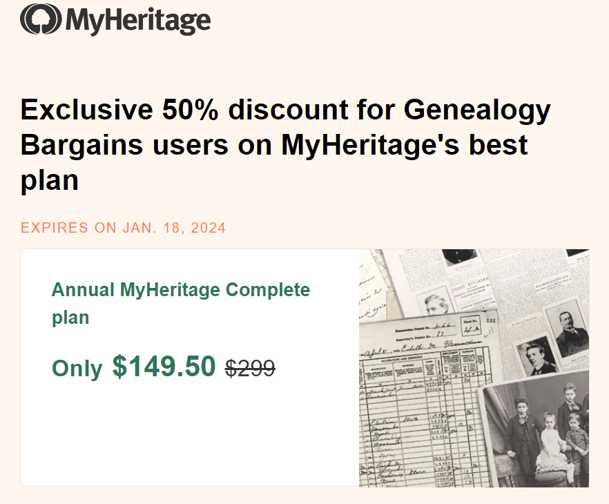 UNBELIEVABLE MyHeritage Complete Sale - A Great Start for 2024!
